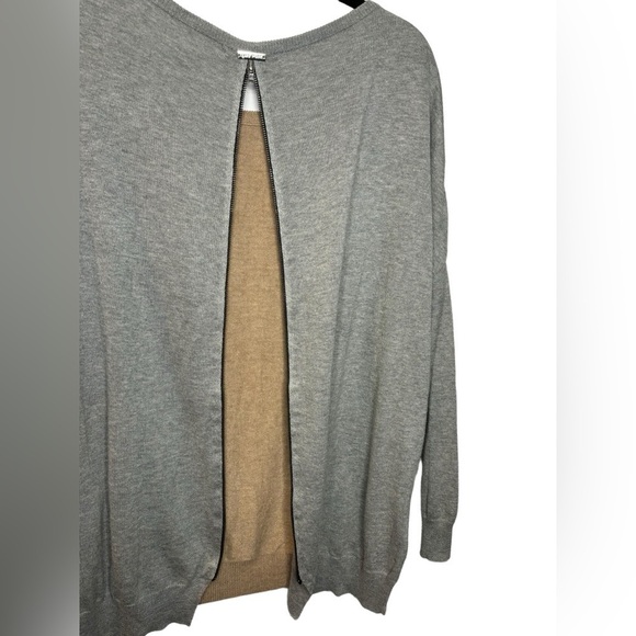 AMS PURE Rivet Sleeve V Neck Color Block Back Zip Cashmere Blend Sweater Size 6 - Picture 9 of 13